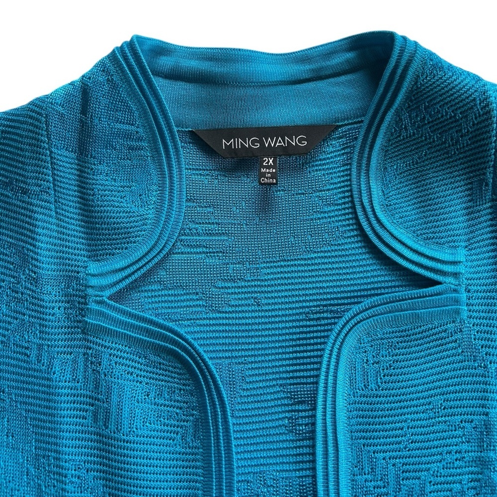 Ming Wang Vibrant Blue Textured Tonal Knit Split sleeve Jacket Size 2X - Picture 3 of 14